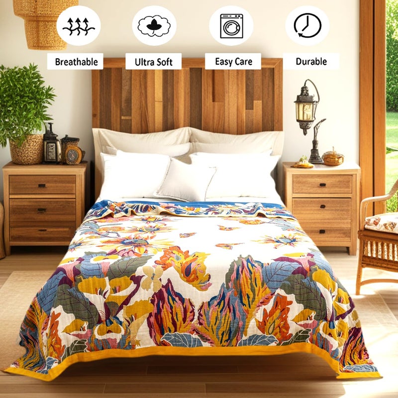 VANJOROY Boho Large Throw Blanket for Bed Couch, 100% Organic Cotton Soft Queen Throw-Floral Butterfly Decor Fall Blanket for Sofa Quilt and Gift, 80" x 90"-Beige - Image 4
