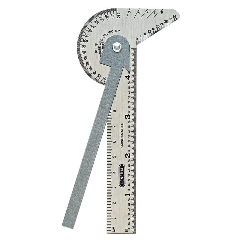 General Tools General Tools PocketSized 6In1 Multi Use Ruler and Gauge 16ME with 4Inch Ruler and Etched Graduations in 64ths of an Inch and Millimeters
