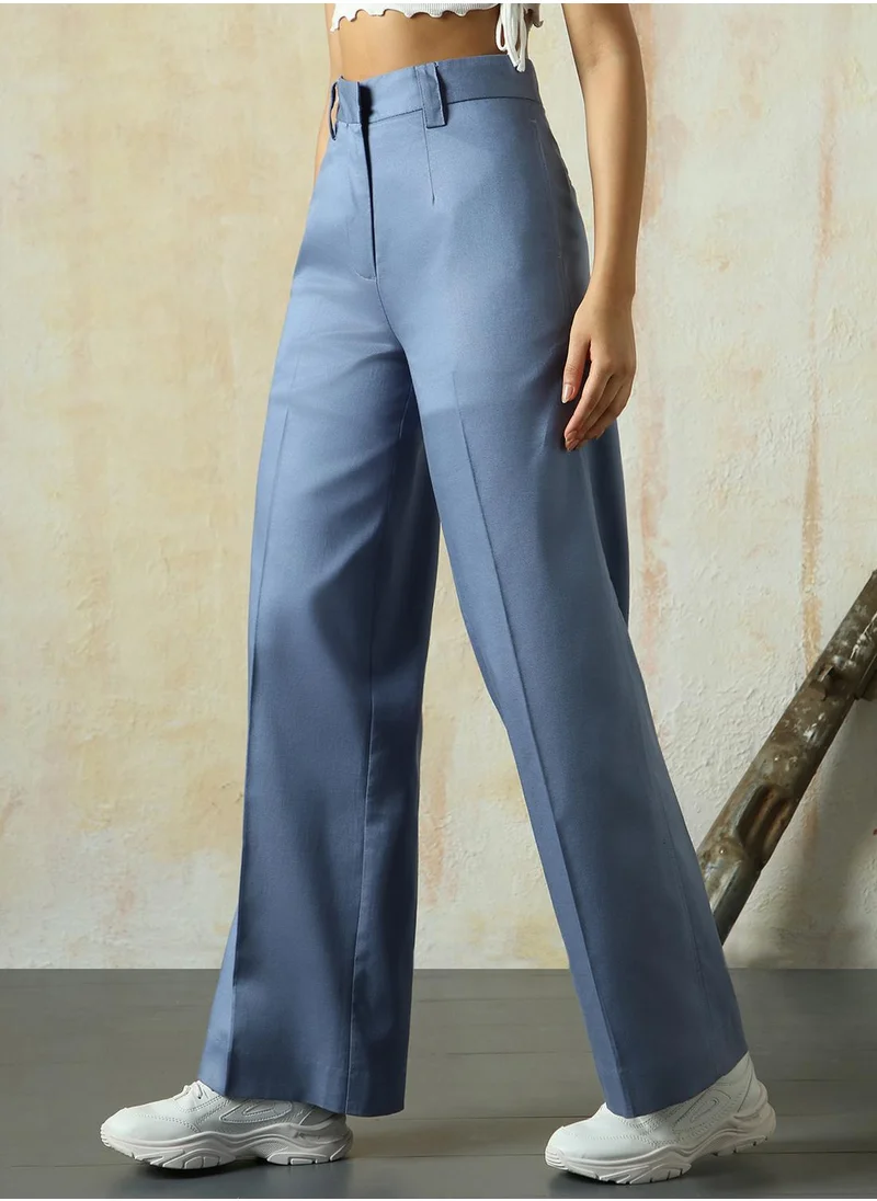 HIGH STAR Women's Infinity Cotton Blend Solid Full Length Chinos Wide Leg Trouser