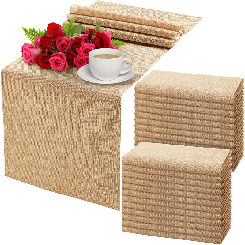 Chumia Chumia 24 Pcs Burlap Table Runners 12 x 43 Inches Khaki Table Runner Rustic Farmhouse Burlap Runners Jute Vintage Table Runner for Wedding Holiday Party Table Decorations Seat 24 People