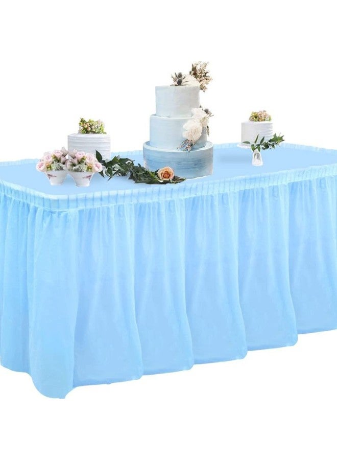 Disposable Plastic Tablecloth Table Skirt Rectangular Oil-proof PE Tablecloth Party Wedding Dessert Table Party Decoration Supplies-color:light Blue-Specifications:[single Table Skirt] 426*73cm - Image 1