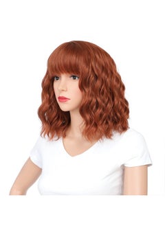SWACC SWACC 12 Inch Short Curly Wavy Bob Wig with Bangs Synthetic Hair Wig for Women with Wig Cap (Dark Copper Red)  - Image 4