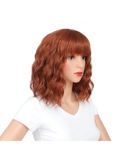 SWACC SWACC 12 Inch Short Curly Wavy Bob Wig with Bangs Synthetic Hair Wig for Women with Wig Cap (Dark Copper Red)  - Image 5