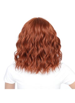 SWACC SWACC 12 Inch Short Curly Wavy Bob Wig with Bangs Synthetic Hair Wig for Women with Wig Cap (Dark Copper Red)  - Image 2