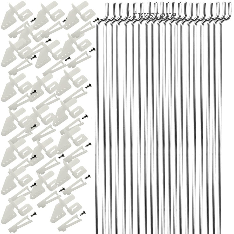 Ltvystore 20Pcs 304 Stainless Steel 1.2 x 450mm Z Push Rods Parts &20Pcs Nylon Control Horns 21x10 mm Compatible for RC Airplane Plane Boat Replacement - Image 1