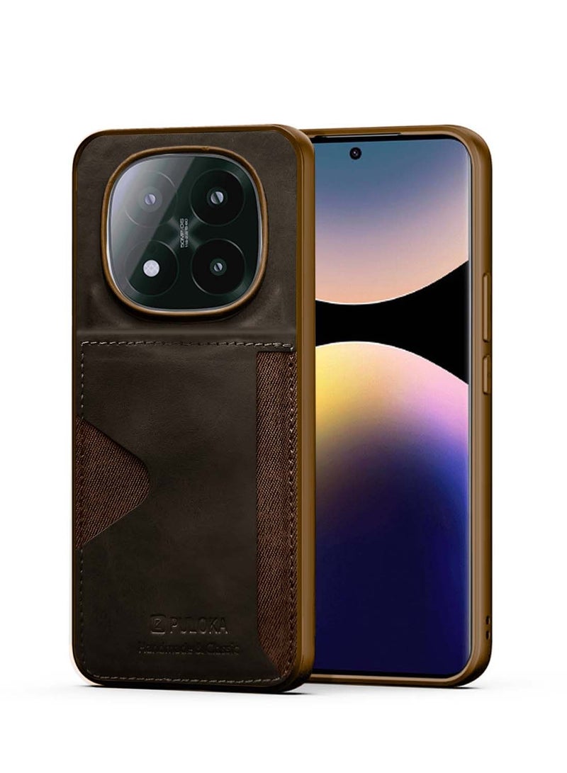 PULOKA Xiaomi Redmi Note 14 Pro+ 5G 2025 PULOKA Card Holder Skin-feel PU Leather Back Silicone Sides Case Cover - Brown - Image 1
