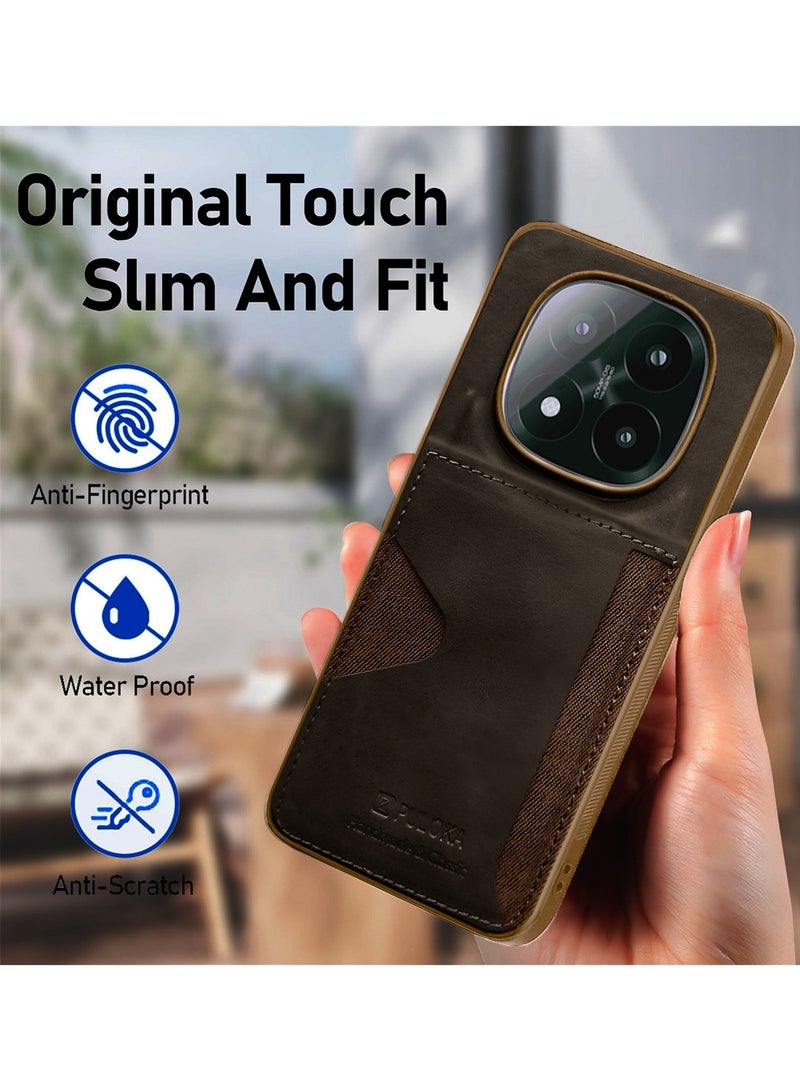 PULOKA Xiaomi Redmi Note 14 Pro+ 5G 2025 PULOKA Card Holder Skin-feel PU Leather Back Silicone Sides Case Cover - Brown - Image 2