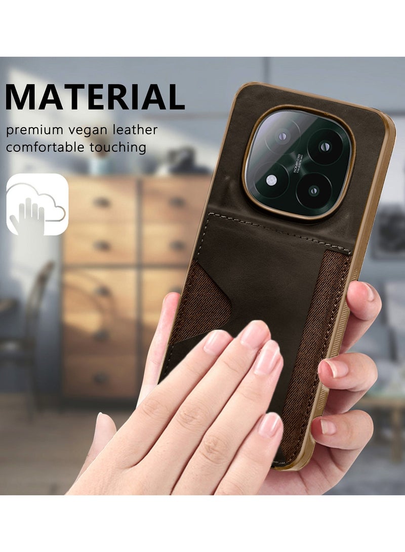 PULOKA Xiaomi Redmi Note 14 Pro+ 5G 2025 PULOKA Card Holder Skin-feel PU Leather Back Silicone Sides Case Cover - Brown - Image 4