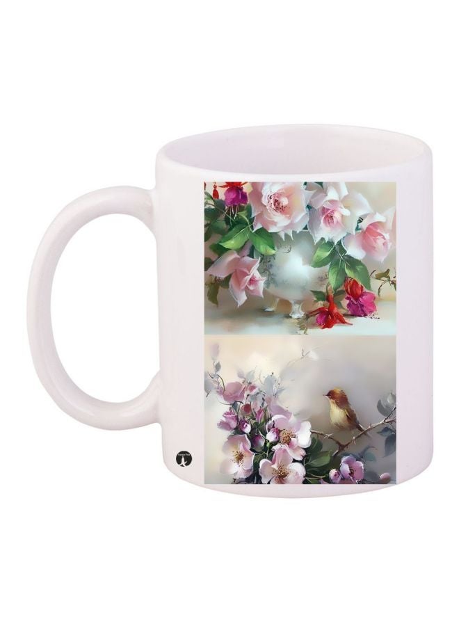 Floral Printed Coffee Mug White/Pink/Green 11ounce