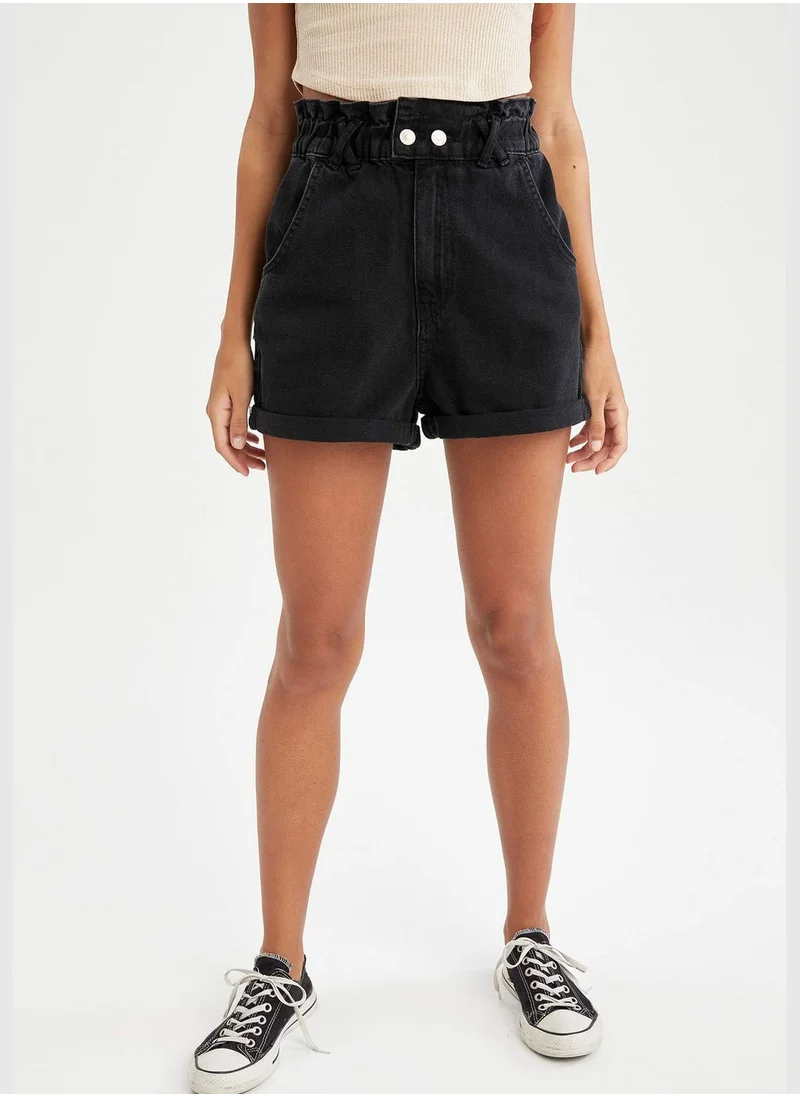 DeFacto Button Up Shirred Waist Denim Short