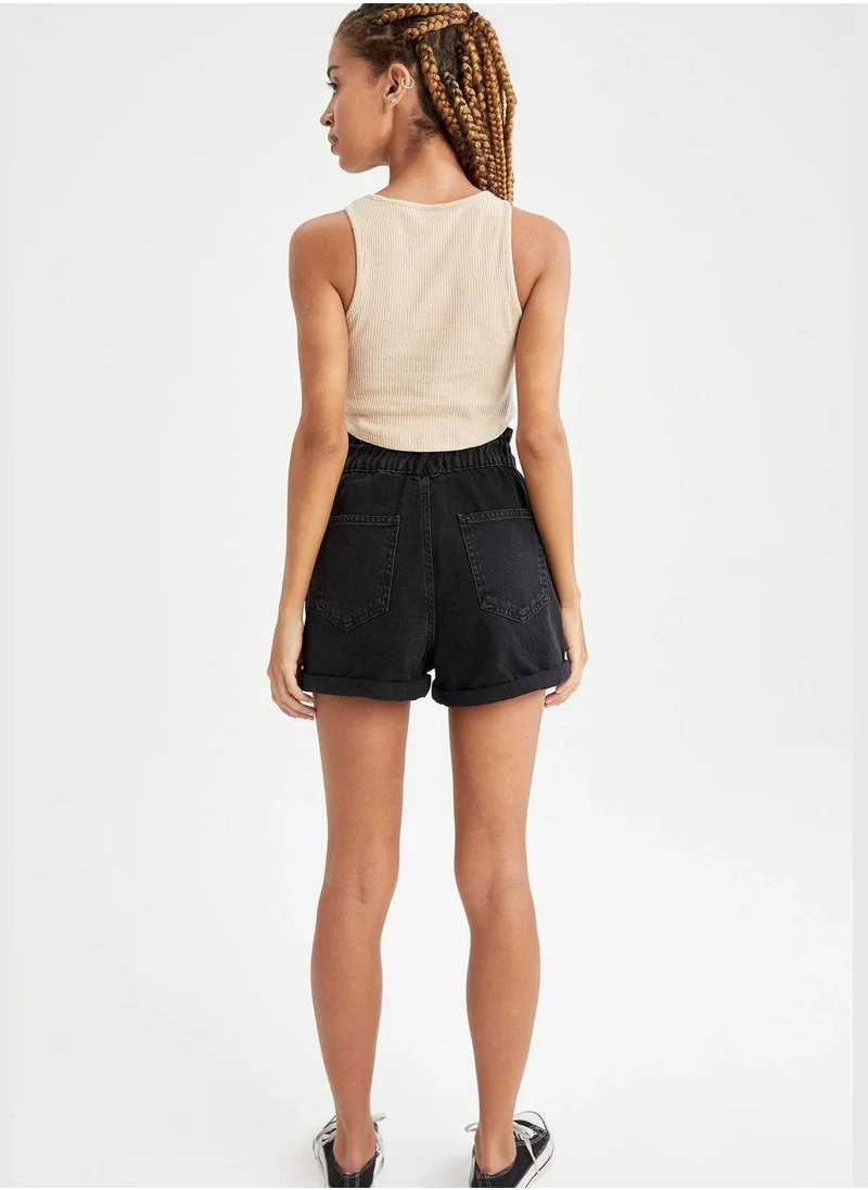 DeFacto Button Up Shirred Waist Denim Short