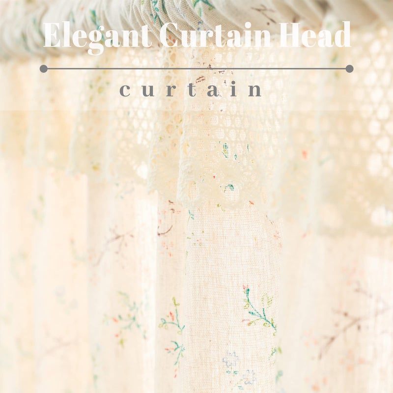 Moslovstar Farmhouse Cotton Linen Tier Curtain 15.7 Inch Long Elegant Floral Lace Window Valance Kitchen Bathroom Short Curtain, 1 Panel, Little Grass and Flower on Beige - Image 3