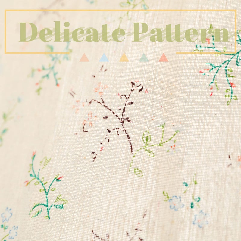 Moslovstar Farmhouse Cotton Linen Tier Curtain 15.7 Inch Long Elegant Floral Lace Window Valance Kitchen Bathroom Short Curtain, 1 Panel, Little Grass and Flower on Beige - Image 4