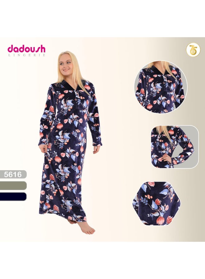 Dadoush Women's long nightgown with floral print, plus size 2XL-6XL, women's maxi robe with full coverage from Daadoush, a house abaya made of soft velvet. - Image 4
