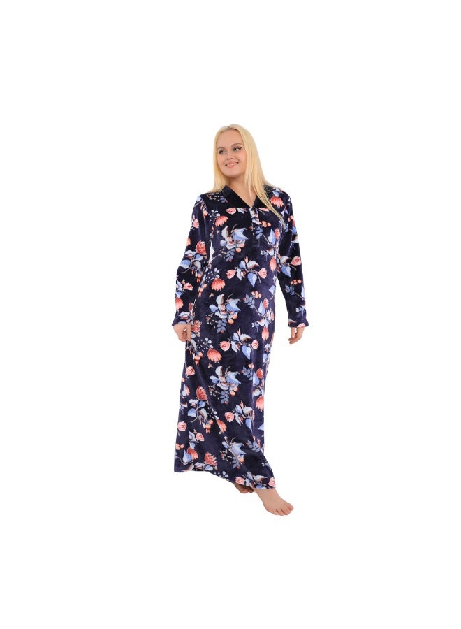 Dadoush Women's long nightgown with floral print, plus size 2XL-6XL, women's maxi robe with full coverage from Daadoush, a house abaya made of soft velvet. - Image 1