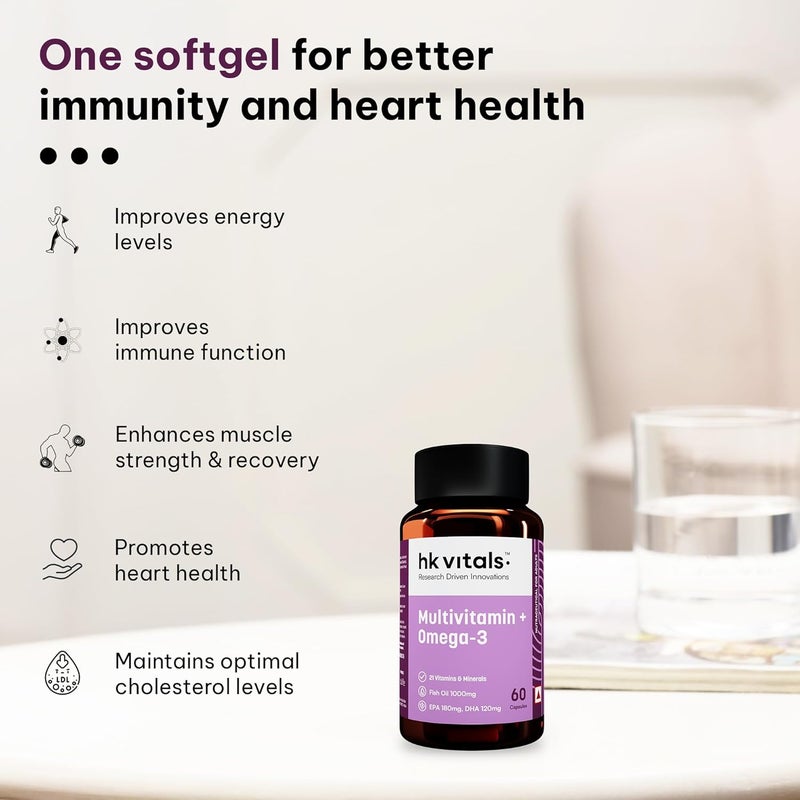 hk vitals Multivitamin with Omega-3 Supplement (60 Capsules) - Image 3