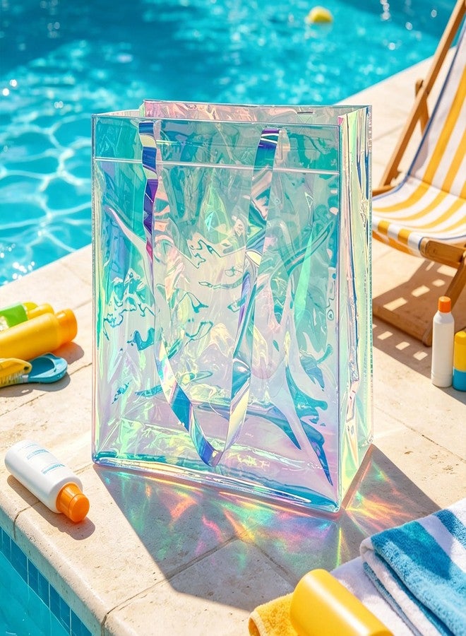 TotePrint 1pcs Waterproof Large Transparent Pvc Shopping Clear Tote Bag with Handles Beach Bags for Work Beach Sports (Holographic Blue) - Image 5
