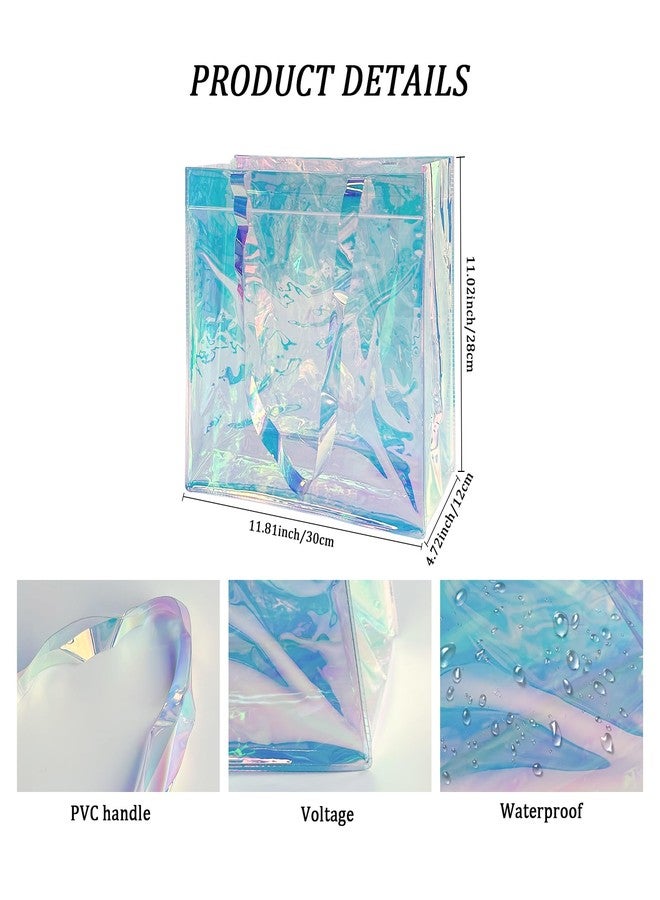 TotePrint 1pcs Waterproof Large Transparent Pvc Shopping Clear Tote Bag with Handles Beach Bags for Work Beach Sports (Holographic Blue) - Image 4