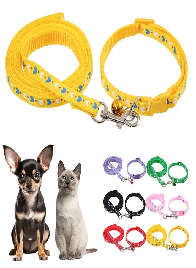 TELEYI Small Cat Collar and Leash Set with Bell,Yellow Love Nylon Cat Collar Girl Female Cute Fancy Puppy Collar with Bells for XXS XS Little Kitten Boys Pet Dogs,Neck 7-12 Inch - Image 1