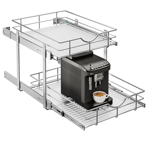 WelFurGeer 2-Tier Kitchen Cabinet Pullout Shelf and Drawer Organizer, Soft Close Pantry Pull Out Shelves, Heavy Duty Pull Out Cabinet Organizer with Shelf Liner for Kitchen Cabinets, Pantry Storage - Image 1