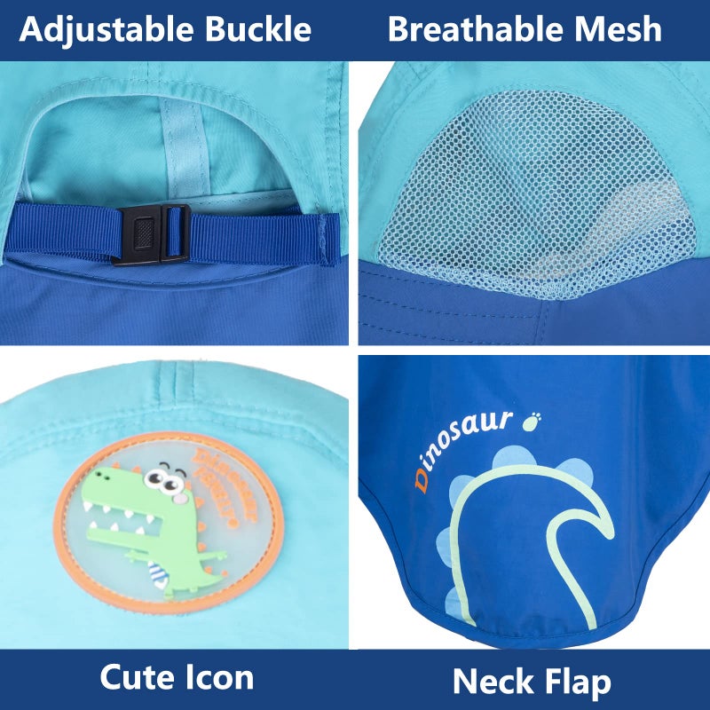 FENELY Kids Sun Hat for Boys Summer UV Protection Beach Play Hats UPF 50+ Wide Brim Fishing Bucket Cap with Neck Flap, Blue Dinosaur Outdoor Safari Hiking Sunhat, Gift for Baby Toddler Youth Ages 3-12 Years - Image 5