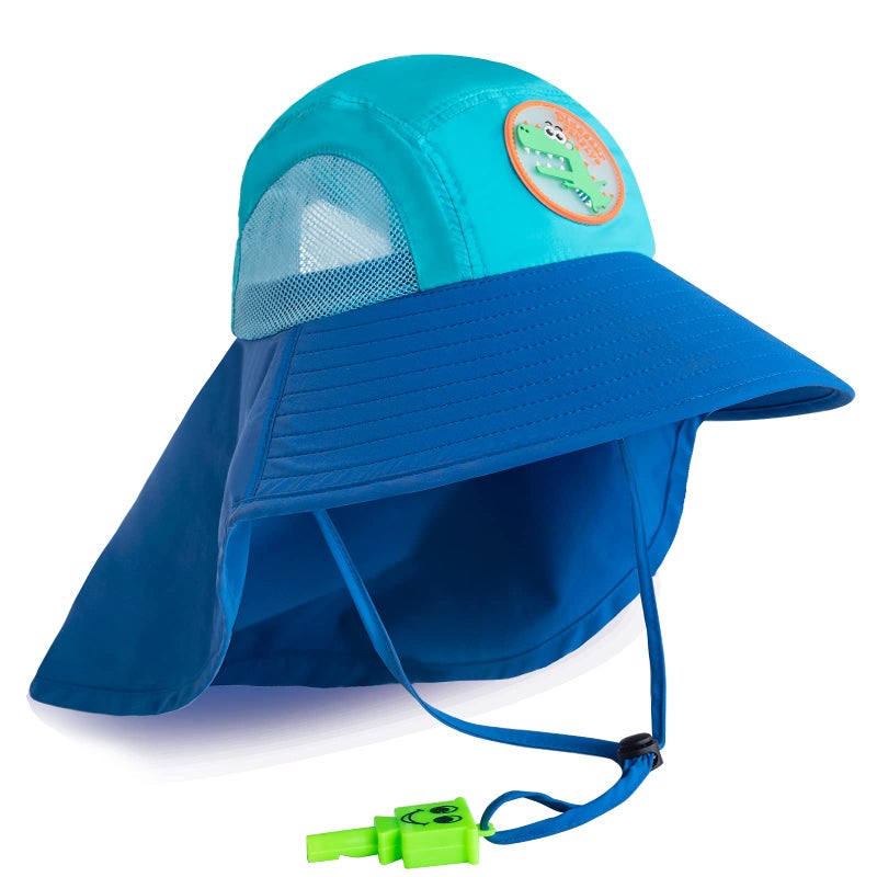 FENELY Kids Sun Hat for Boys Summer UV Protection Beach Play Hats UPF 50+ Wide Brim Fishing Bucket Cap with Neck Flap, Blue Dinosaur Outdoor Safari Hiking Sunhat, Gift for Baby Toddler Youth Ages 3-12 Years - Image 1