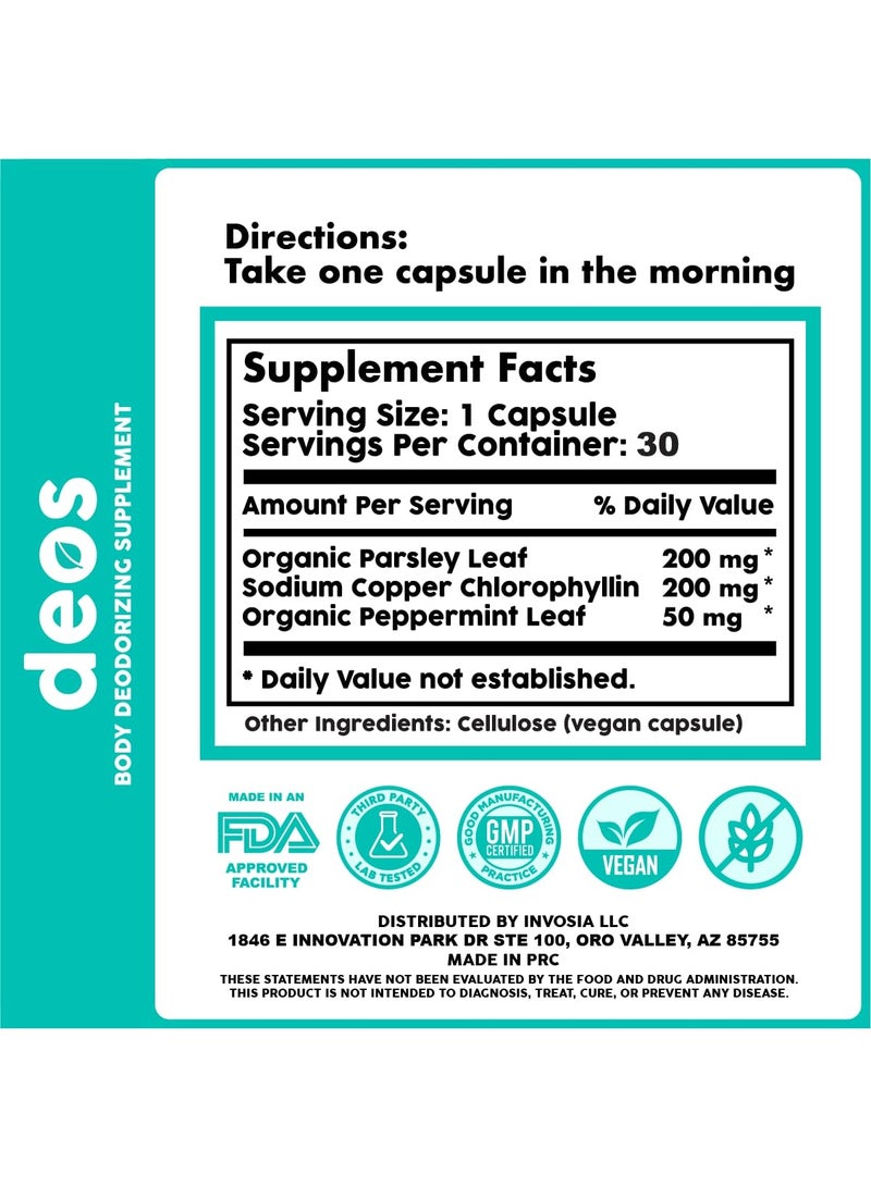 DEOS Chlorophyll Body Freshness Capsules – Plant-Based Internal Deodorant for Long-Lasting Freshness – 30 Capsules - Image 5
