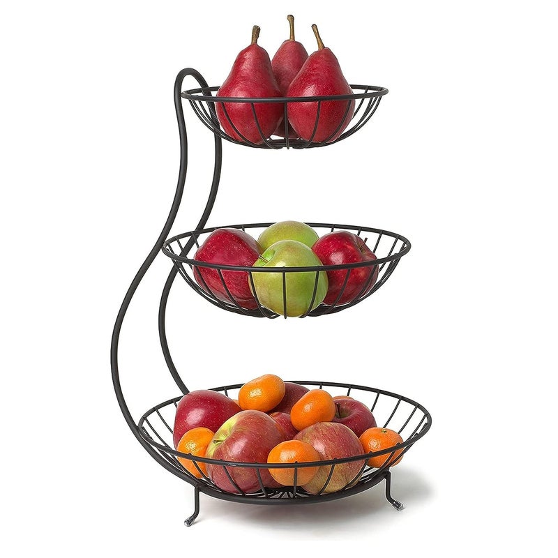MOBDESK 3 Tier Fruit Basket Countertop Vegetable Bowl for Kitchen Counter Metal Mesh Fruits Stand Holder Organizer Onion Potato Bread Snack Veggie - Tiered Storage Kitchen Large Round Storage Bowls - Image 1