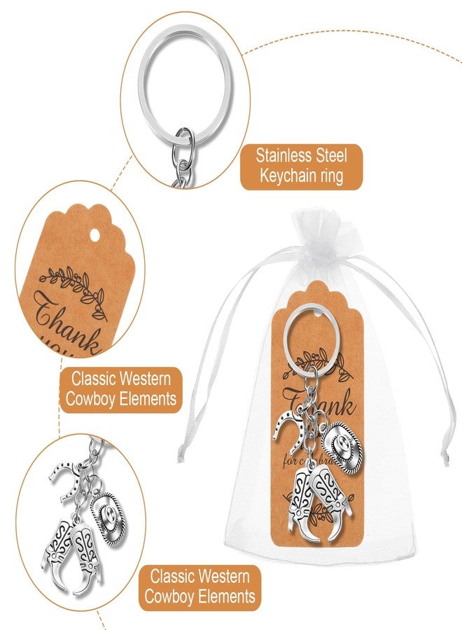 Limbeuuu 90Pcs Western Cowboy Party Favors, Hat Boot Horseshoe Themed Keychain, Organza Bag, Thank You Card, Western Gifts for Both Cowboys and Cowgirls - Image 4