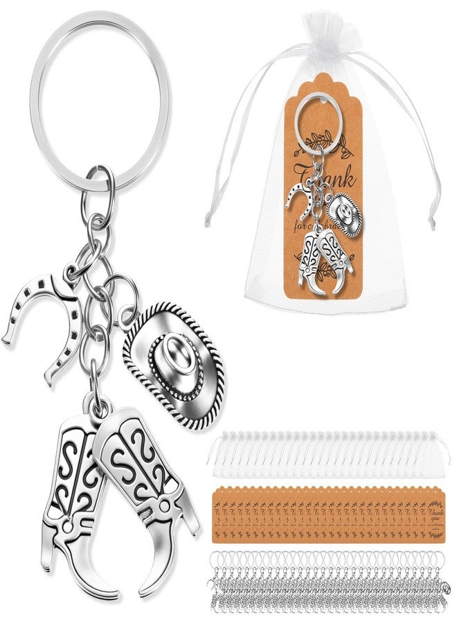 Limbeuuu 90Pcs Western Cowboy Party Favors, Hat Boot Horseshoe Themed Keychain, Organza Bag, Thank You Card, Western Gifts for Both Cowboys and Cowgirls - Image 1