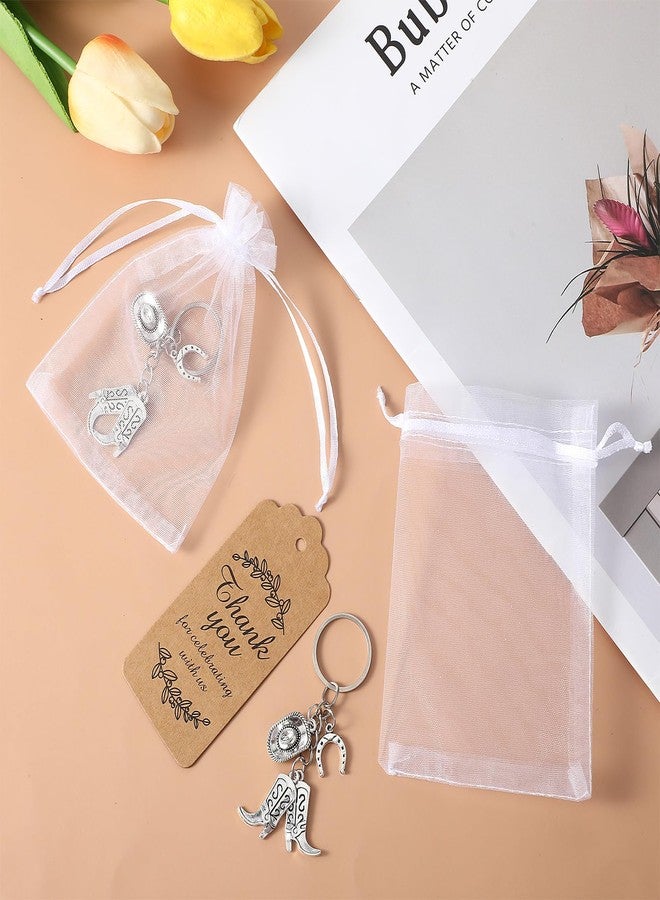 Limbeuuu 90Pcs Western Cowboy Party Favors, Hat Boot Horseshoe Themed Keychain, Organza Bag, Thank You Card, Western Gifts for Both Cowboys and Cowgirls - Image 3