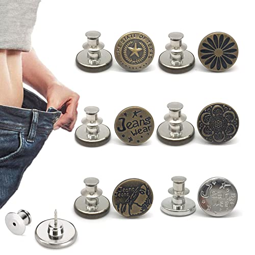 Lohas Select 6 Pcs Buttons for Jeans,Adjustable Jean Button Pins,Pant Waist Tightener,No Sew and No Tools Instant Jean Button Pins for Pants, Simple Installation, Reusable and Adjustable(Style 3) - Image 1