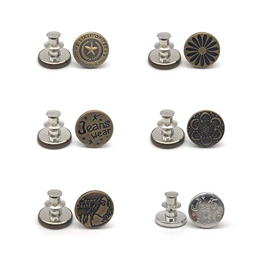 Lohas Select 6 Pcs Buttons for Jeans,Adjustable Jean Button Pins,Pant Waist Tightener,No Sew and No Tools Instant Jean Button Pins for Pants, Simple Installation, Reusable and Adjustable(Style 3) - Image 2