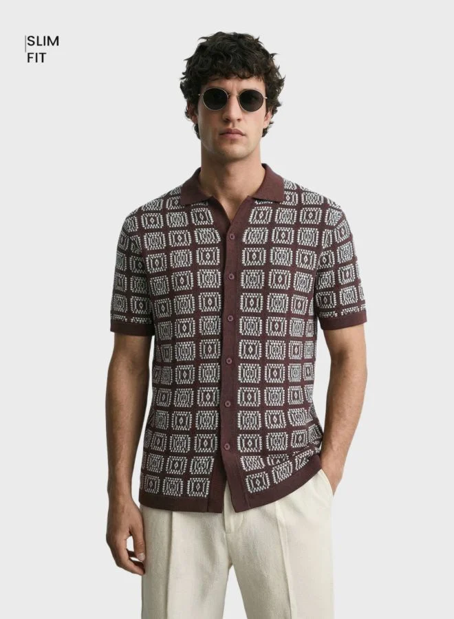 The Indian Garage Co Men Slim Fit Textured Polo Collar Half Sleeves Shirt