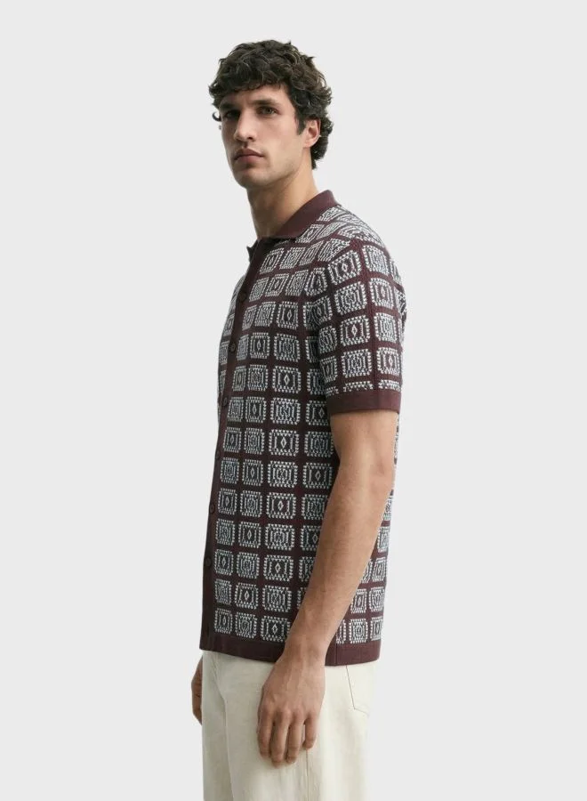 The Indian Garage Co Men Slim Fit Textured Polo Collar Half Sleeves Shirt