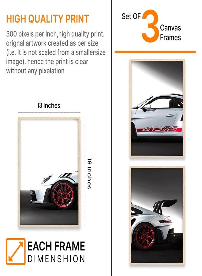 ARTELLY Premium Porsche 911 GT3RS Car Wall Art Painting Set, 3 Big Framed Posters, Multicolor, 13x19 inch Each, Synthetic Wood Frame, Modern Style, Living Room Bedroom Office Decor Large Size Frames - Image 2