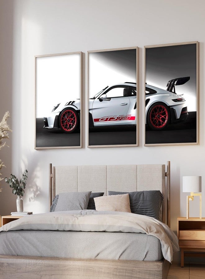 ARTELLY Premium Porsche 911 GT3RS Car Wall Art Painting Set, 3 Big Framed Posters, Multicolor, 13x19 inch Each, Synthetic Wood Frame, Modern Style, Living Room Bedroom Office Decor Large Size Frames - Image 1