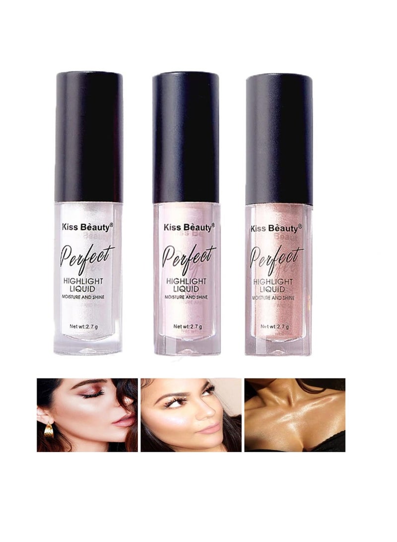 3 Pack Liquid Highlighter Makeup Set Shimmer And Shine Ultra-Smooth Kit For Face Cheekbone Body Glow Bronzer Glitter Highlighters Makeups - Image 1