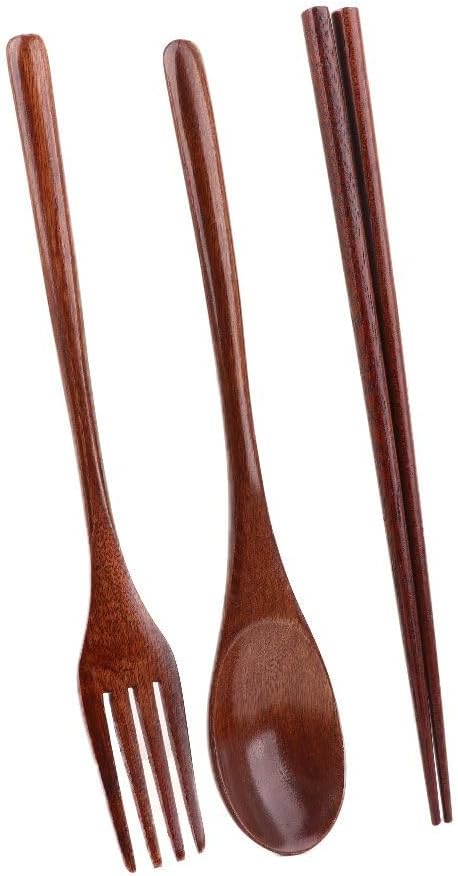 Kopida Cutlery 3PCS Fork Chopsticks Spoon Set Portable Tableware Chinese Wooden Utensils Sets Dinner Sets Long Handle Utensils With Fork Spoon Chopsticks - Image 1