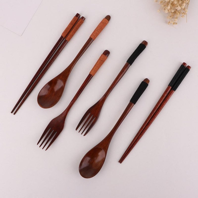 Kopida Cutlery 3PCS Fork Chopsticks Spoon Set Portable Tableware Chinese Wooden Utensils Sets Dinner Sets Long Handle Utensils With Fork Spoon Chopsticks - Image 3
