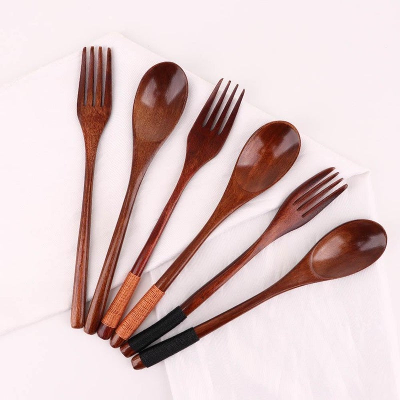 Kopida Cutlery 3PCS Fork Chopsticks Spoon Set Portable Tableware Chinese Wooden Utensils Sets Dinner Sets Long Handle Utensils With Fork Spoon Chopsticks - Image 5