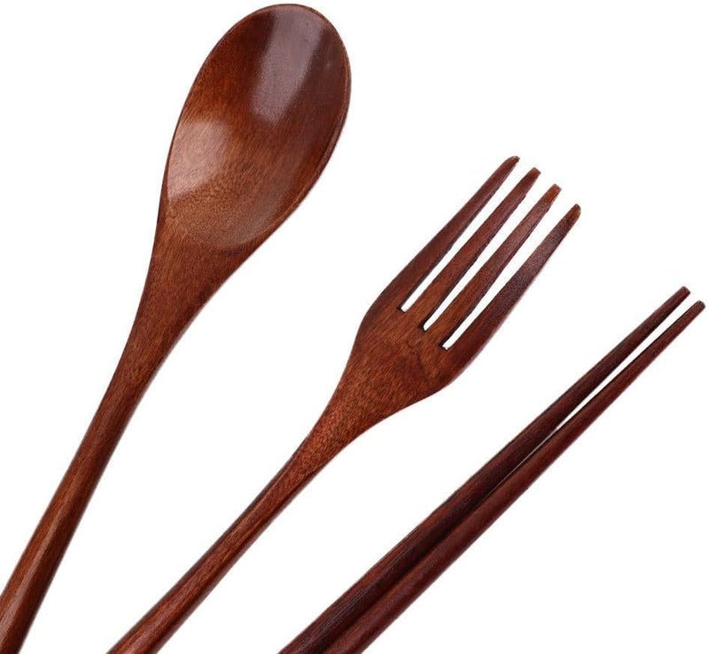 Kopida Cutlery 3PCS Fork Chopsticks Spoon Set Portable Tableware Chinese Wooden Utensils Sets Dinner Sets Long Handle Utensils With Fork Spoon Chopsticks - Image 2