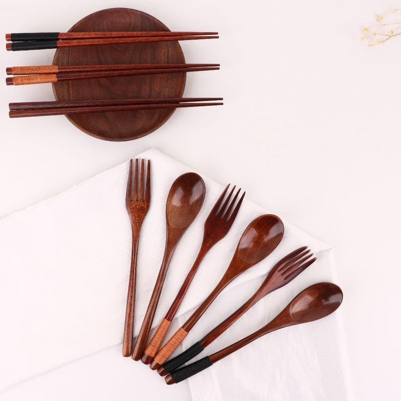 Kopida Cutlery 3PCS Fork Chopsticks Spoon Set Portable Tableware Chinese Wooden Utensils Sets Dinner Sets Long Handle Utensils With Fork Spoon Chopsticks - Image 4