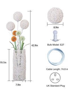 WISFOR Floor Lamp Rattan Floor Light for Living Room Led with 3-Color Dimmable Intensity Vase-Shaped Design and Hand-Woven Ball Limbs Flowers CE Certified 109cm Bulbs Included  - Image 3