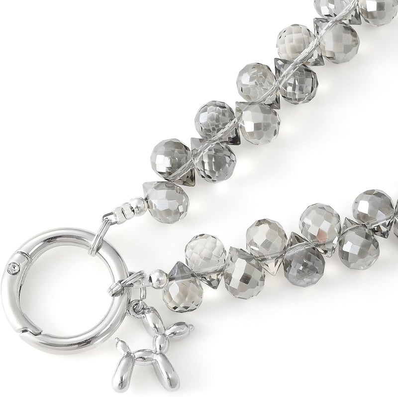 KHOLAD Crystal Phone Wrist Strap Phone Charm Chain Keychain Beaded Cellphone Lanyard with Tether Tab Hands-Free Wristlet Bracelet Wrist Grip Strap for Women (Gray) - Image 3
