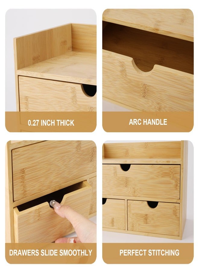 Charmewooden Bamboo Desk Organizer 3 Drawer with Shelf, Countertop Organizer with Drawers Makeup Storage Drawer 3 Drawers Tabletop Storage Organization Box Home Office Workspace - Image 3