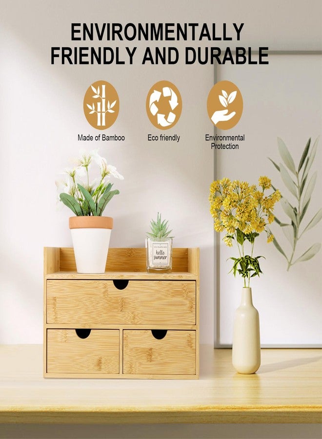 Charmewooden Bamboo Desk Organizer 3 Drawer with Shelf, Countertop Organizer with Drawers Makeup Storage Drawer 3 Drawers Tabletop Storage Organization Box Home Office Workspace - Image 5