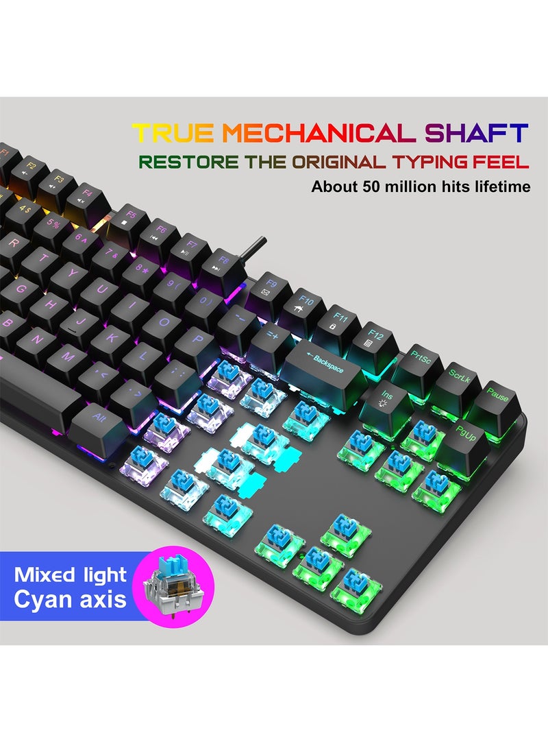 أورافلي لوحة مفاتيح ميكانيكية للألعاب، لوحة مفاتيح سلكية محمولة مكونة من 87 مفتاحًا مع مفاتيح زرقاء، و16 وضع إضاءة مختلطة الألوان، وإضاءة خلفية RGB، ومقاومة للماء والرذاذ، ودوران كامل للمفاتيح N، ومناسبة للاعبي الكمبيوتر الشخصي/PS4/Xbox ومستخدمي Mac، باللون الأسود. - Image 4