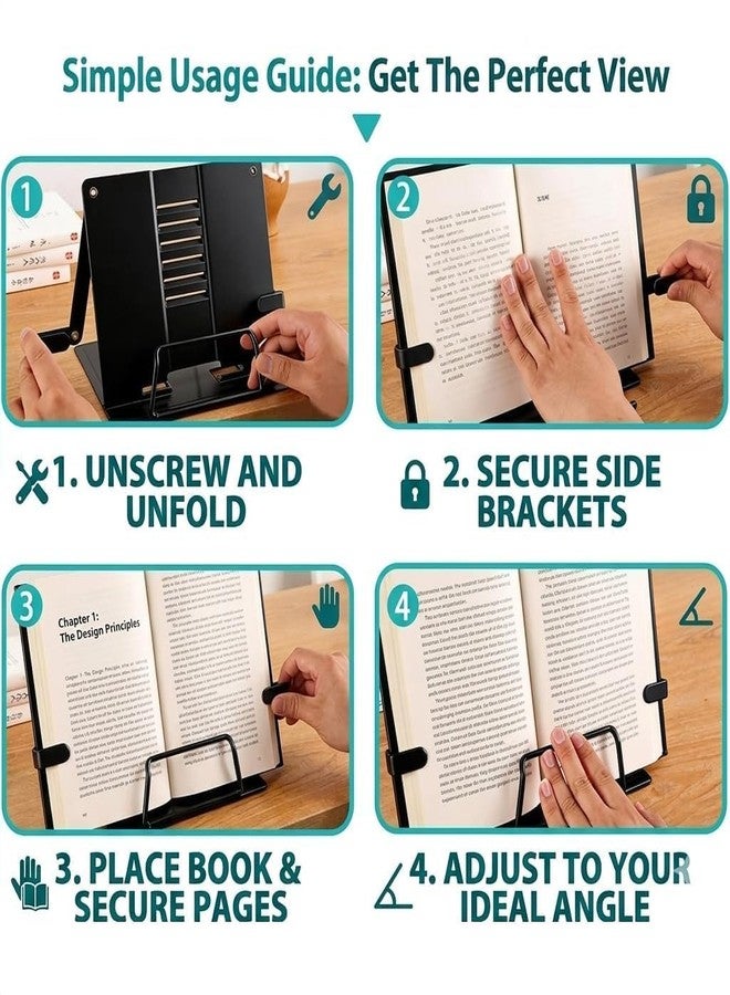 Zomify Mini Metal Book Stand - Lightweight Portable Reading Holder for Cookbooks, Textbooks, Recipes, Documents, Tablets, and Music - Adjustable and Lightweight - Image 3