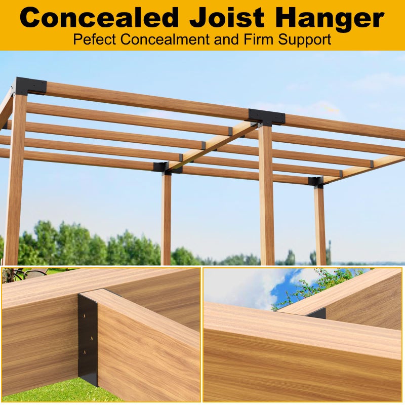 Fmhotu Concealed Joist Hanger (16 Pack),2""X6"" Outdoor Concealed-Flange Joist Bracket With Screws, Q235B Steel Powder Coated Concealed Mount Light Joist Hangers For 2""X4"" Beam, Swing, Handrail, Fence - Image 4